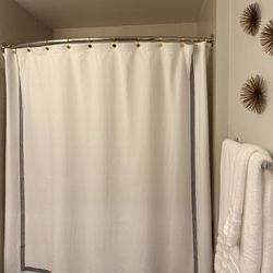 White and Black  Embroidered Shower Curtain