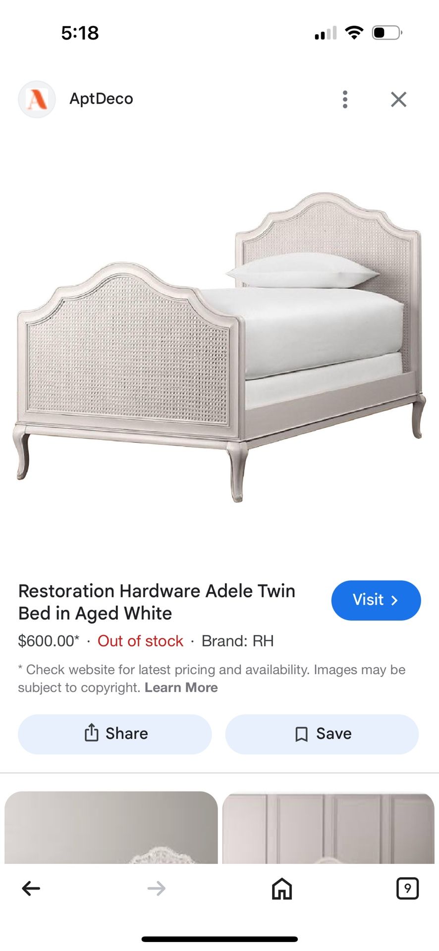 Restoration Hardware Twin Bed