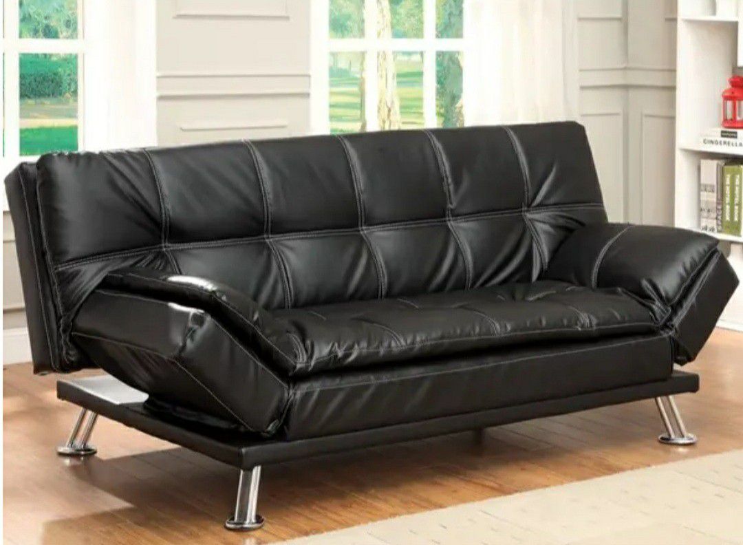 Furniture of America Leather Futon Sofa - Black