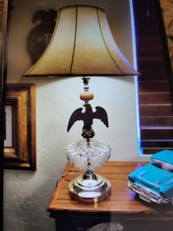 Crystal and brass eagle lamps the set perfect large works great shades are perfect also $200 for the two pieces