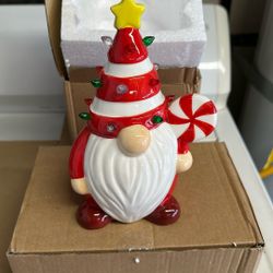Lighted Christmas Gnome, 7.48" Candy Theme LED Elf Figurine with Multicolor Lights Pre-lit Ceramic Xmas Tree Decor for Table Centerpiece Ma