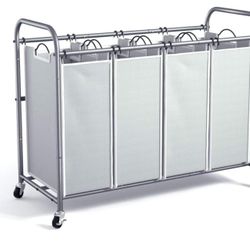 Laundry Hamper Sorter Cart: 4-Section Organizer with Heavy-Duty Lockable Wheels and Removable Bags | 172L Rolling Laundry Basket for Dirty Clothes in 