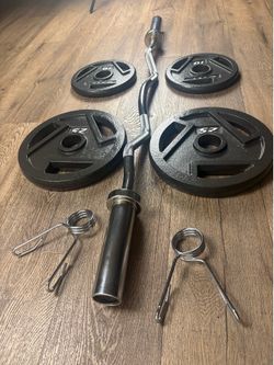 Beautiful BRAND NEW Curl Bar With Pair Of 25s And 10s   All BRAND NEW in cardboard tube/box.  Need Better Price$$$  I recommend that you look for used
