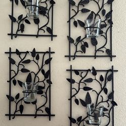 LEAF WALL ART WITH 4 CANDLE HOLDERS