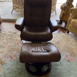 Brown Bonded Leather Recliner & Ottoman
