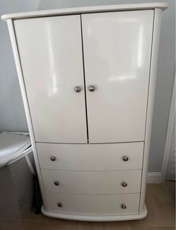 White Solid Wood Armoire with Drawers and Cabinet Doors