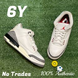 Size 6Y Jordan 3 Retro “Reimgined White cement” 🐘