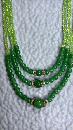 Green Jade gem stones and Swarovski  beaded necklace