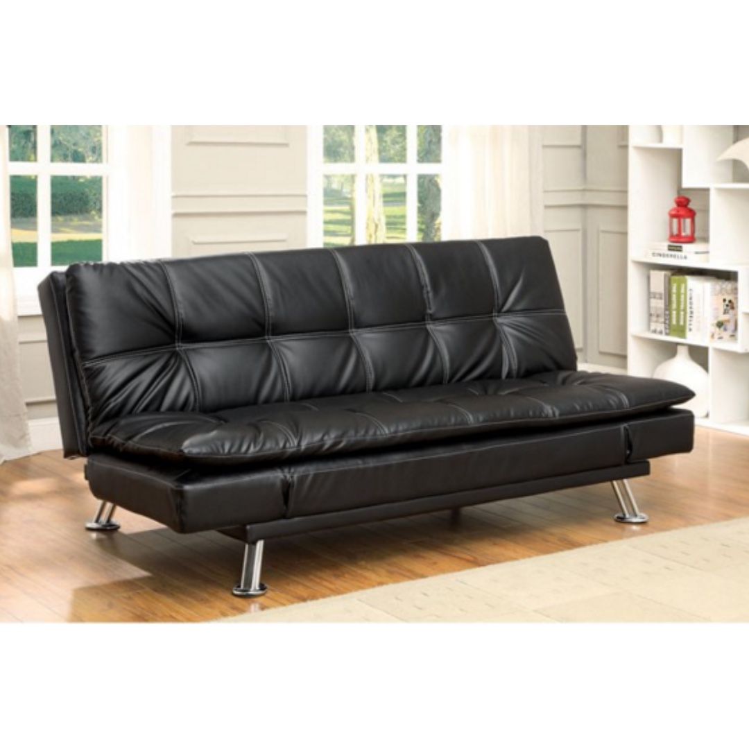 Black Faux Leather Futon Sofa