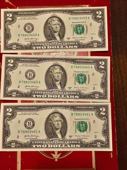 Nice 👍!! Three Consecutive 2017A $2 Bills – Sequential Serial Numbers !