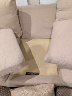Bernhardt 84" Down-Blend Sofa – Neutral Textured Weave – Good Condition