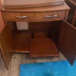 Office Desk, Holds Printer, Offic Files, Each Has A Top Half With Shelves.