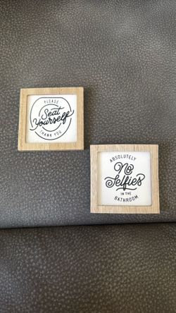 New 2 Mini Bathroom Wood Signs No Selfies Seat Yourself