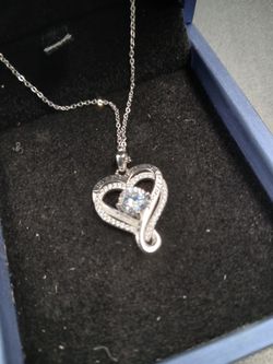 Silver Heart Pendant Necklace with CZ Stone