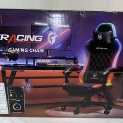 GTRACING RGB Ergonomic Gaming Chair with Massage, LED Lights, Footrest, Lumbar Support, Black