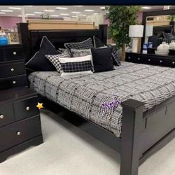 In Stock Available Ashley Black Bedroom Set 4-Piece (Qb, Dresser Mirror, Nightstand) 