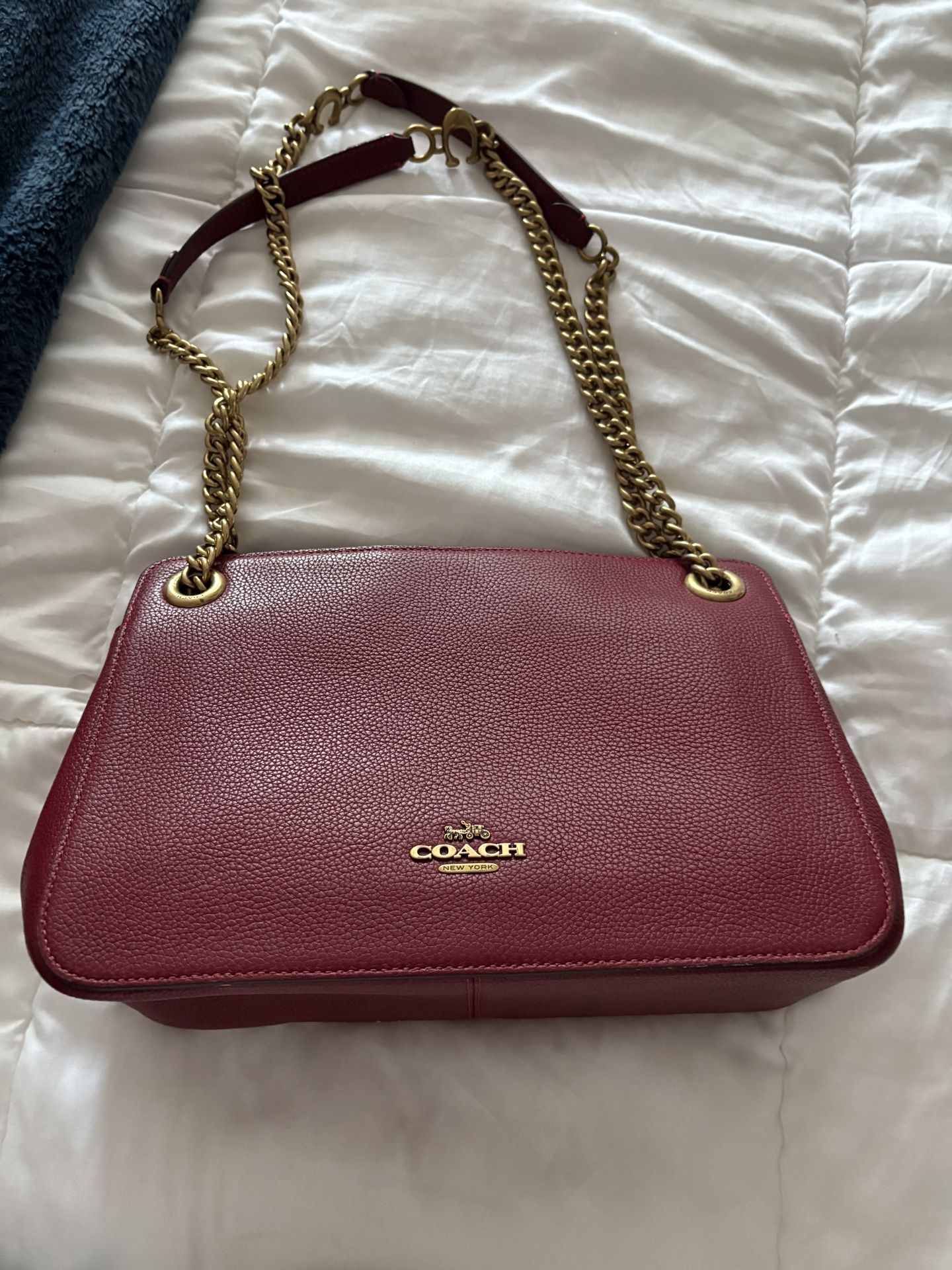 Leather Genuine COACH Purse - Wine color With Gold Accents