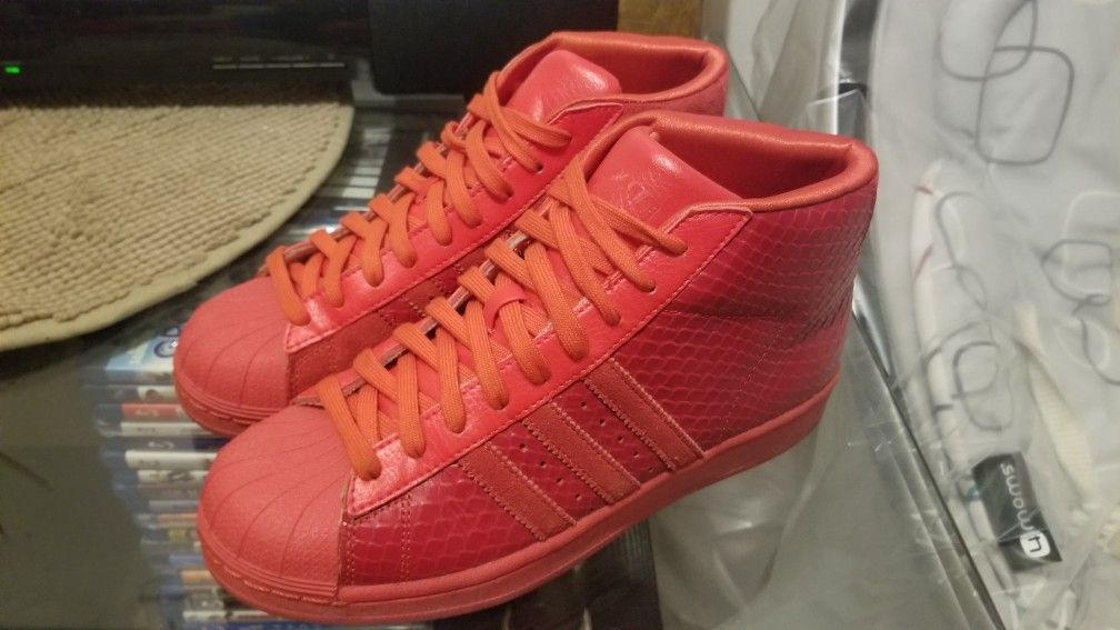 ADIDAS Pro Model Shell Toe Snakeskin/Suede Tomato Red Shoes - Boys Size 6