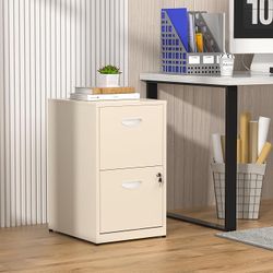 2 Drawer File Cabinet with Lock,Small Filing Cabinet for Home Office,Metal Vertical File Under Desk Cabinets for A4/Letter,Assembly Required, Cream