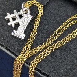 ✨💛14k White Gold #1 Charm W/ Lab Diamonds Yellow 14K Gold Choker Necklace 1.34g.|15"| .5"✨

 