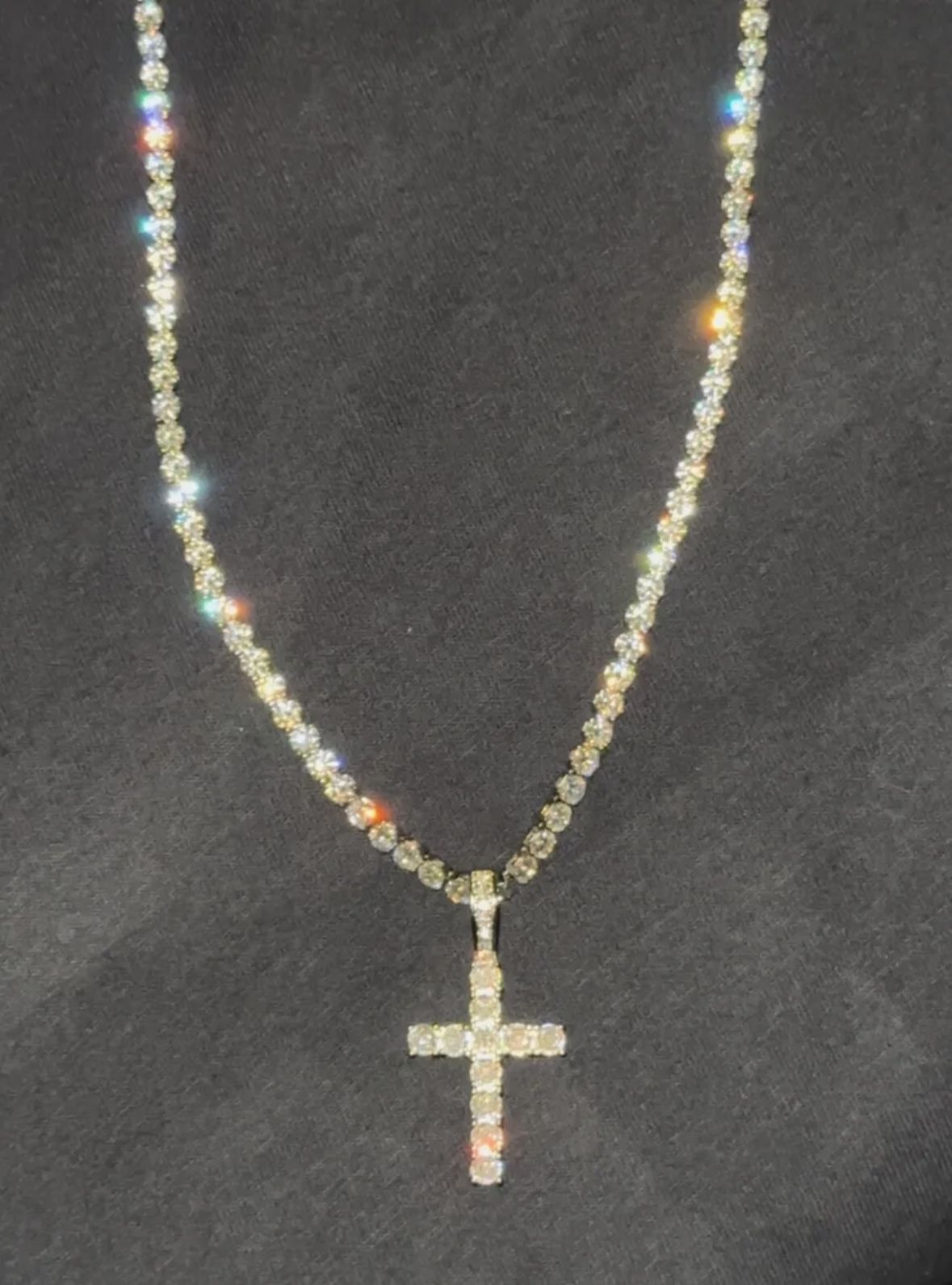 Iced Out Cross Necklace With 4mm Cubic Zirconia Tennis Chain