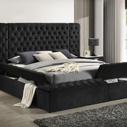 QUEEN TUFTED PLATFORM BEDFRAME WITH STORAGE 