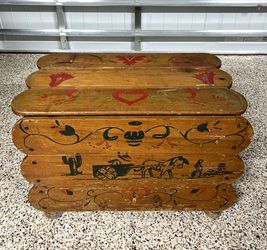 Vintage Mexican Folk Art Hand-Painted Blanket Chest / Storage Trunk / Toy Chest...65+ Years Old