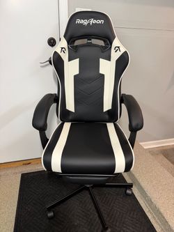 Brand New Black/White Tall Back Height Adjustable Reclining Gaming Chair w/Slide Out Footrest