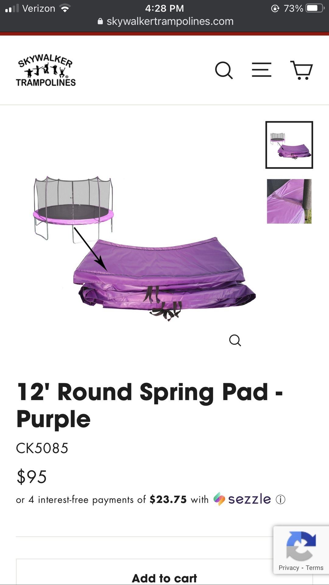 12 Foot Skywalker Trampoline Spring Pad