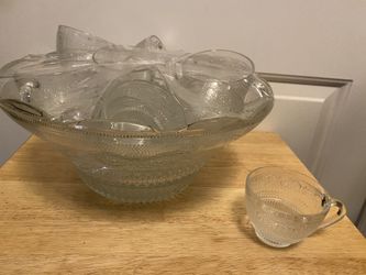 Glass Punch Bowl With Cups
