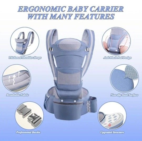 Baby Carrier Newborn to Toddler, Ergonomic Baby Carrier with Hip Seat for 0-48 Month Baby, 15-in-1 Ways to Carry Baby Hip Carrier with Back Pad Remova