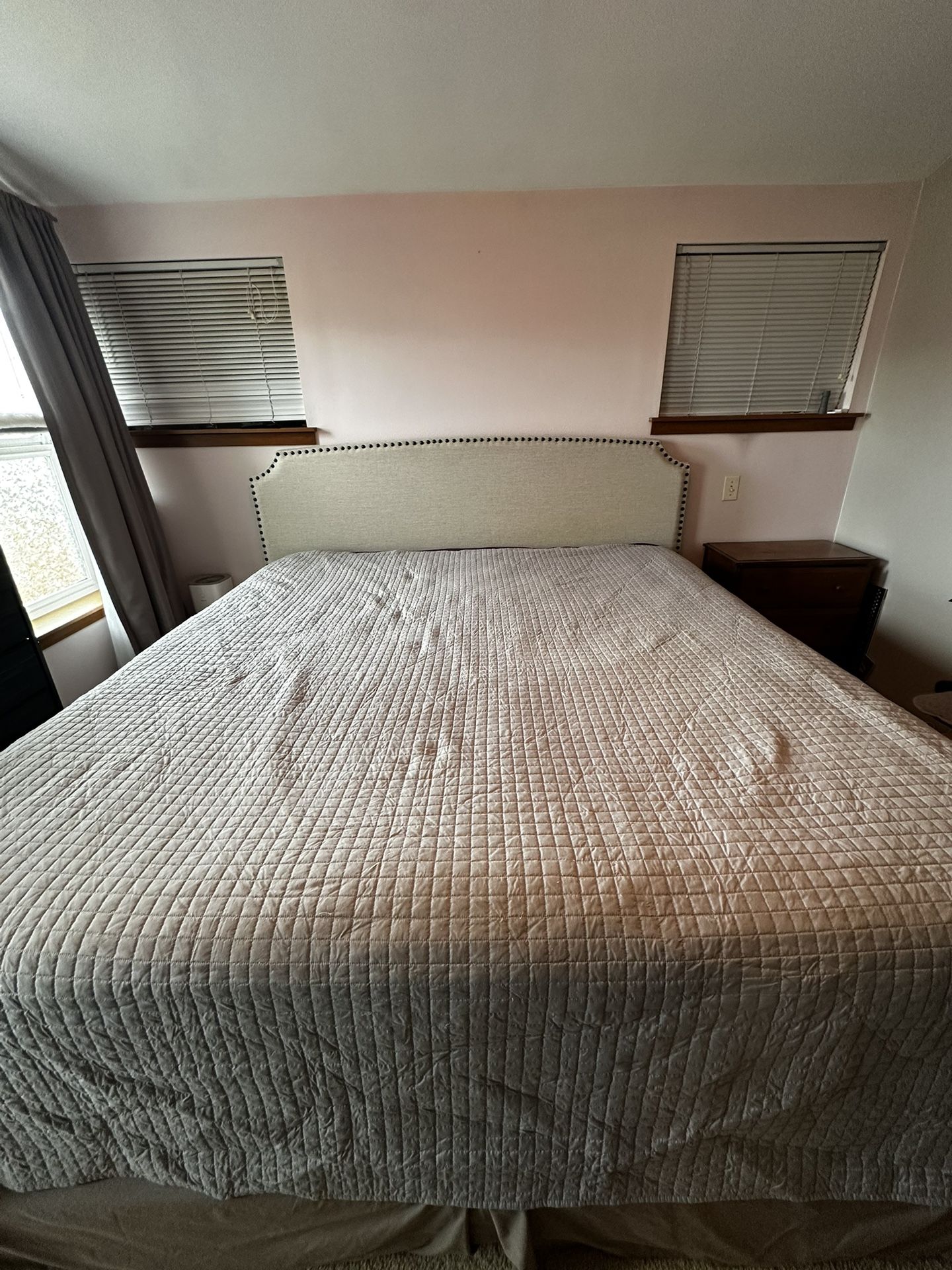 California King Bed Frame – Upholstered with Nailhead Trim