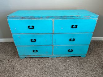 Turquoise Boho Coastal look six drawer wood dresser