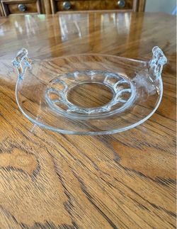 Vintage Curved Glass Fruit Bowl, Centerpiece, Platter with Handles