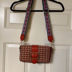 Woven Tweed Crossbody Purse W/Guitar Strap