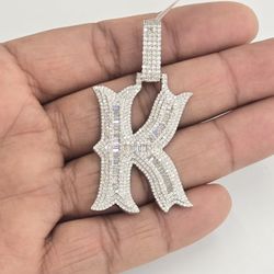 925 Sterling Silver Moissanite Diamond Letter K Pendant 
