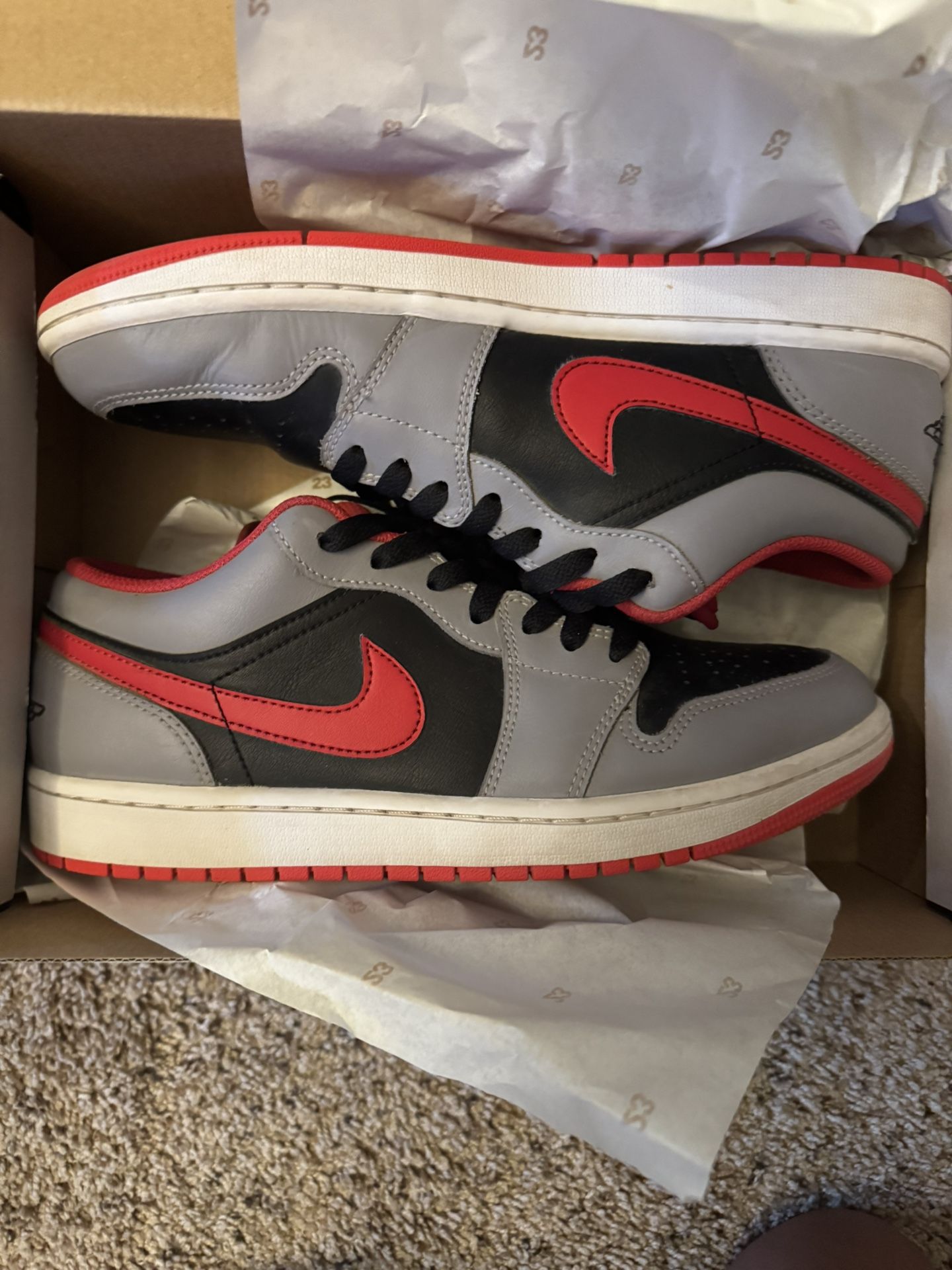 Air Jordan 1 Low Black/Fire Red-Cement Grey- Size Men 9