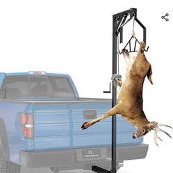 NEW, 2" Hitch Mounted Deer Hoist, 500 lbs Capacity Adjustable Truck Hitch Game Hunting Deer Hoist with 360 Degree Winch Lift and Gambrel Set