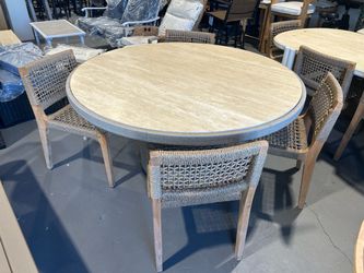 60” Travertine Stone Table with 4 Chairs Outdoor