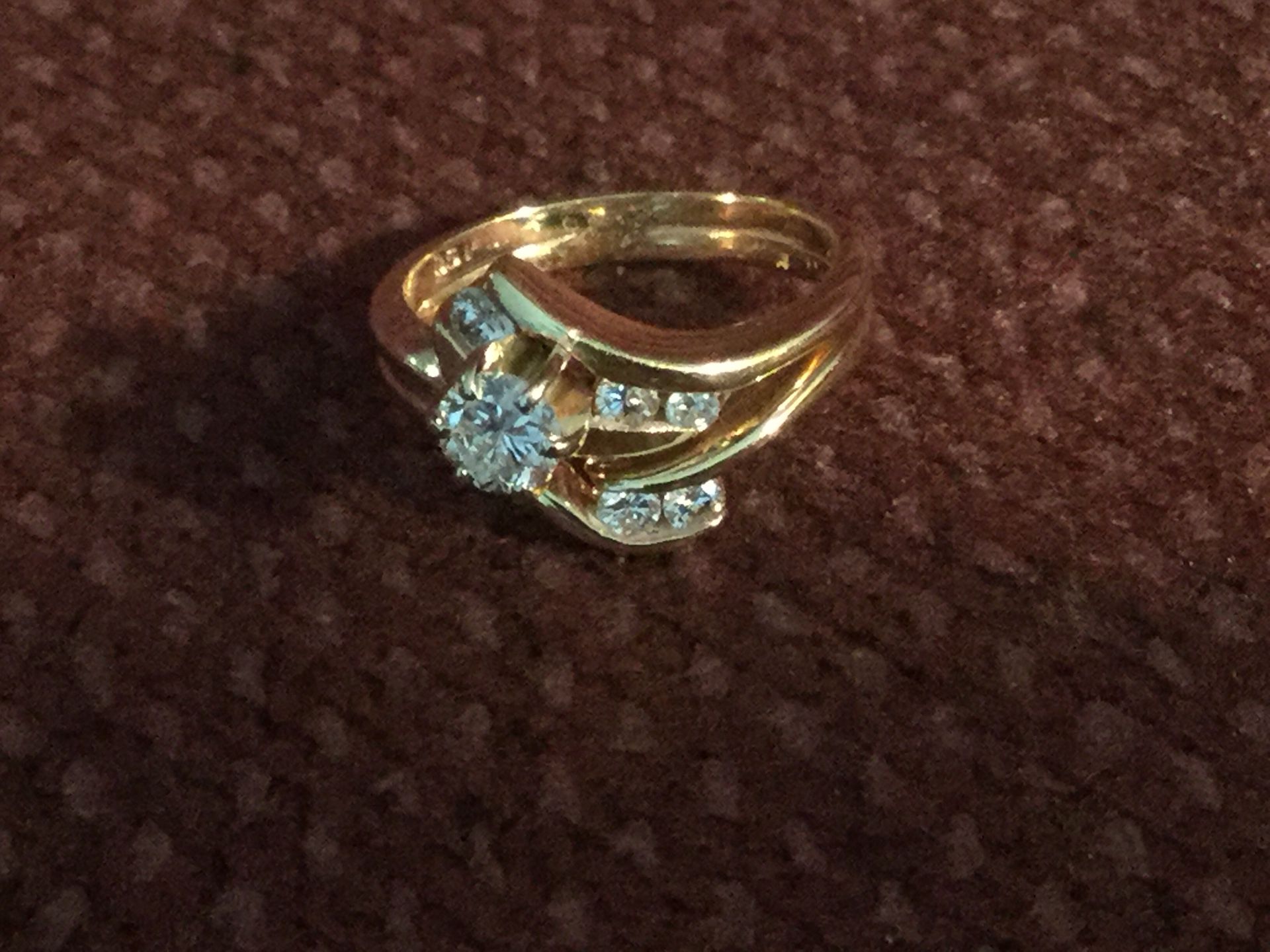 Diamond Ring — Engagement and Wedding Band set — 0.56 carat total diamond wt., 14K yellow gold, size 7