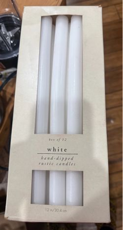 Box of white hand, dipped rustic candles