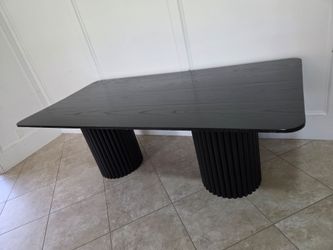 Black Wood Dining Table with Fluted Pedestal Bases