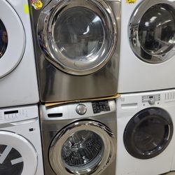 Samsung Front Loading Washer And Stackable Gas Dryer Set In Platnum Stainless Steel 