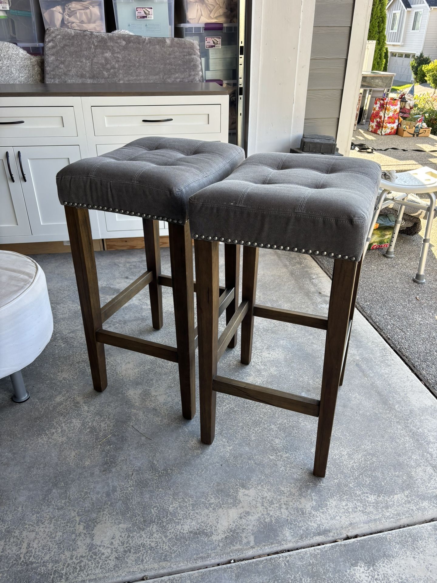 Grey Tufted Stools