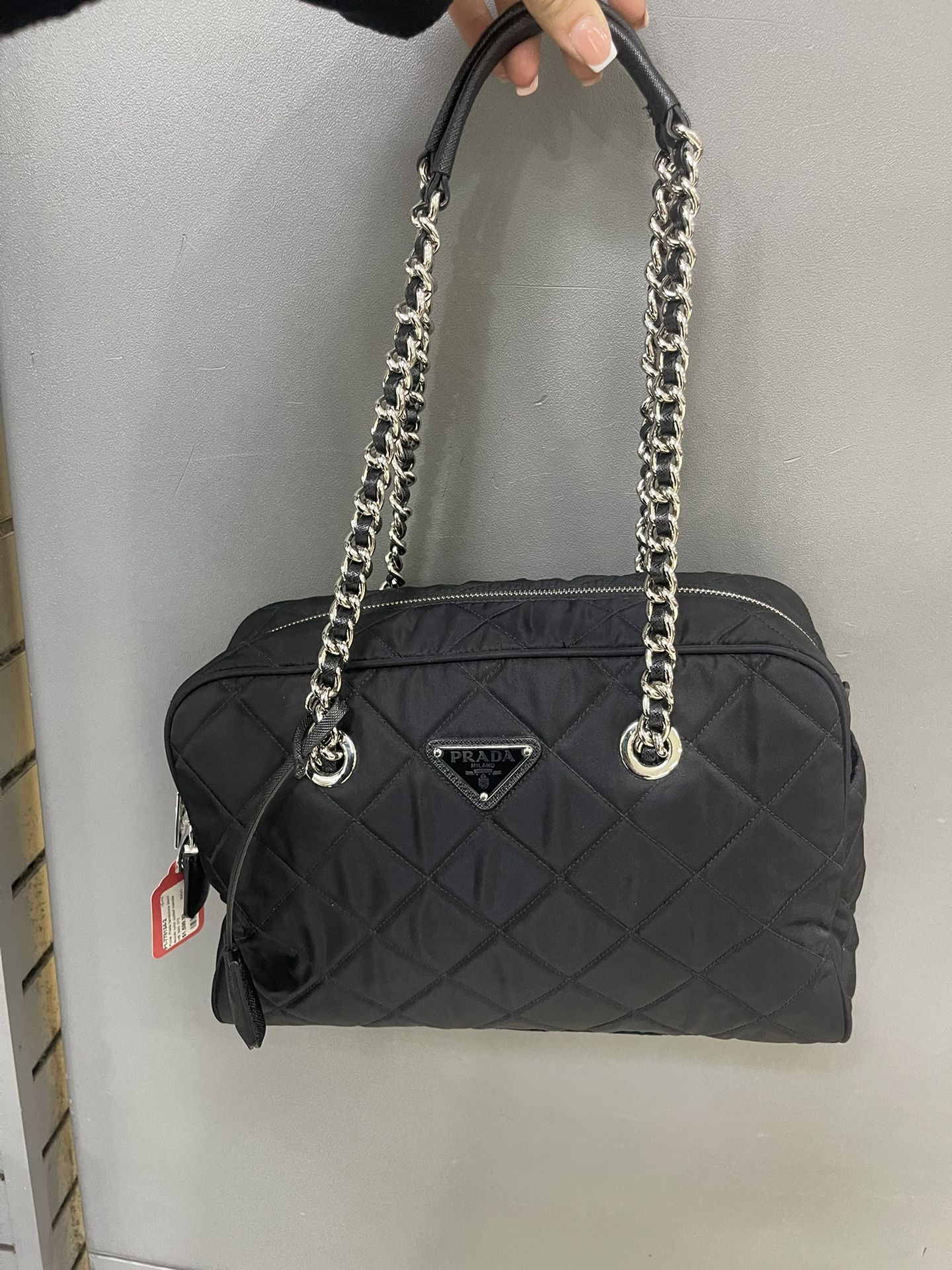 Prada Quilted Tessuto Nylon Shoulder Bag Chain Black