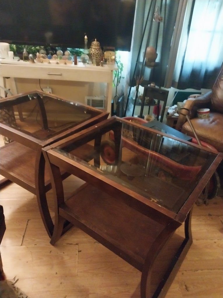 Wood And Glass End Tables