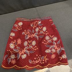 anthropologie embroidery burgundy skirt size 2