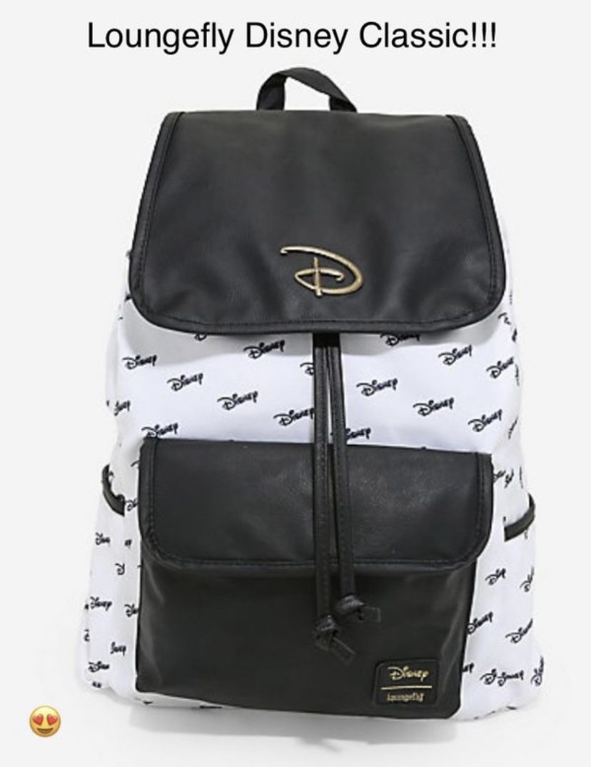 Disney Loungefly Logo Slouch White Black Backpack