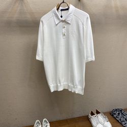 L Embroidered Short Sleeved Cotton Blend Polo Shirt White