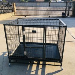 Heavy Duty Dog Crate with Wheels, Folding Metal, Removal Bottom Tray